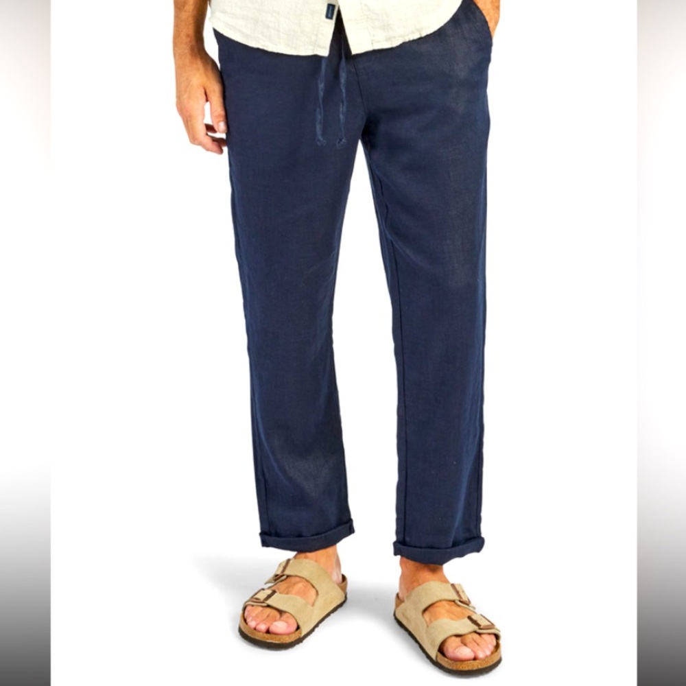JAMES PERSE RELAXED FIT LINEN PANTS - OIL BLUE SIZE (1) SMALL (PREOWNED)